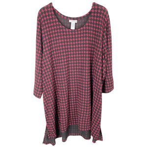 Catherines Plus Size 2X Top 22W 24W Red Black Houndstooth Scoop Neck Stretch 236